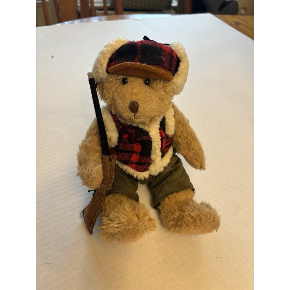 Russ Vintage Bear Hunter Outdoorsman Plush Plaid Vest Hat Rifle Stuffed Toy